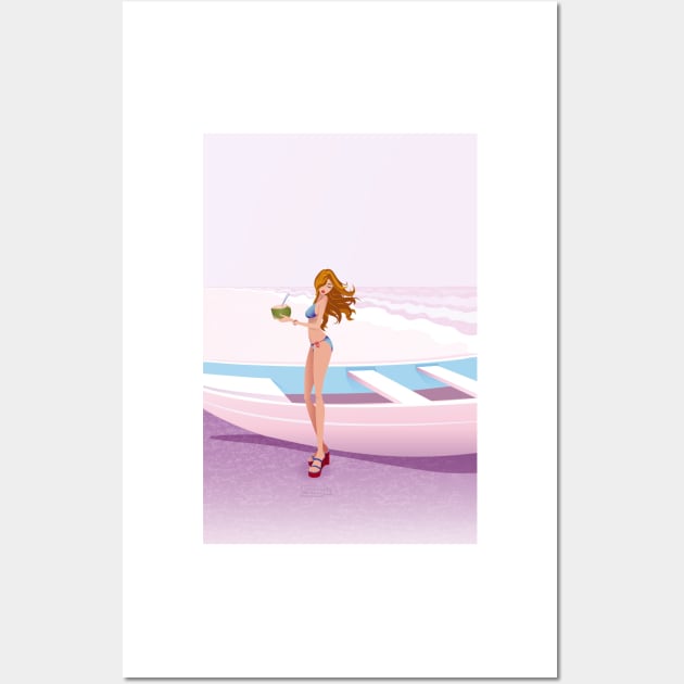 Bikini girl at pink beach Wall Art by LEGADOVISUAL